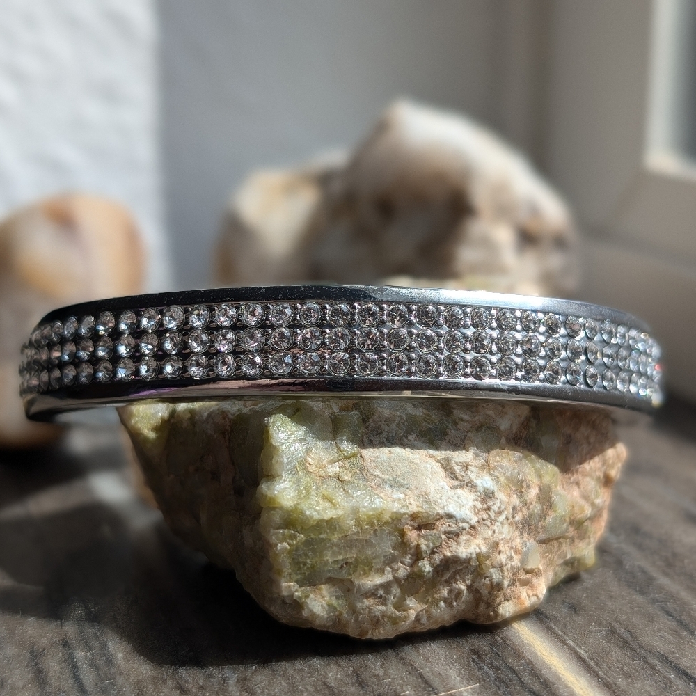 Silver Bangle Bracelet With Simulated Diamonds - image 4